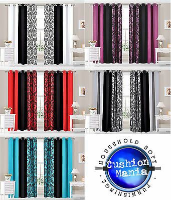 Details about eyelet Ringtop curtains Damask 3 Tone fully lined Red,B&W,Silver,Teal,Purple