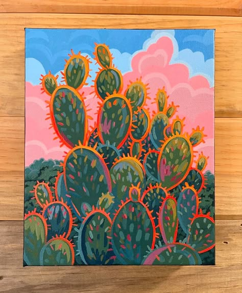 New Mexico Cactus, Mexico Cactus, Cactus Paintings, Art Is Dead, Mexican Culture Art, Cactus Painting, Desert Art, Canvas Painting Designs, Cactus Art