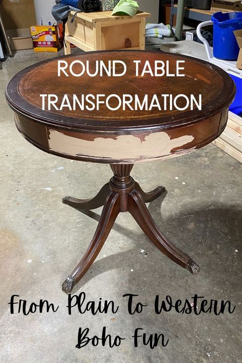 Refurbished Round Coffee Table, Boho Table Makeover, Antique Round Table Makeover, Round Table Refurbish Ideas, Chalk Painted Side Tables, Chalk Paint Round Table, Oval Side Table Makeover, Side Table Chalk Paint Ideas, Half Round Table Makeover