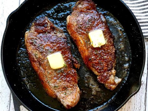 For perfectly cooked New York strip steak, sear it in a super hot cast-iron skillet, then finish it in the oven. New Your Strip Steak Recipes Oven, Best Way To Make New York Strip, Best Way To Cook Ny Strip Steak, Cook New York Strip Steak In Pan, How To Make New York Strip Steak, Ny Strip Steak Cast Iron Skillet, Air Fry New York Strip Steak, Beef Loin Ny Strip Steak Recipes, Stove Top New York Strip