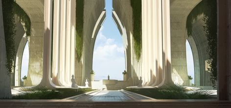 ArtStation - Interior of Sacred Temple, Terraform Studios Concept Artist Portfolio, Sci Fi Architecture, Monumental Architecture, Landscape Concept, Fantasy City, Dnd Art, Fantasy Places, Fantasy Setting, Artist Portfolio