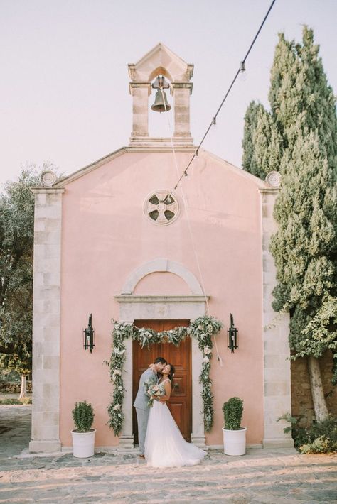 This Whimsical Crete Wedding Transformed Agreco Farm into a Greek Wonderland | Junebug Weddings Agreco Farm, Doorway Arch, Crete Wedding, Ceremony Aisle, Aisle Flowers, Church Decorations, Arch Backdrop, Wedding Church, European Wedding