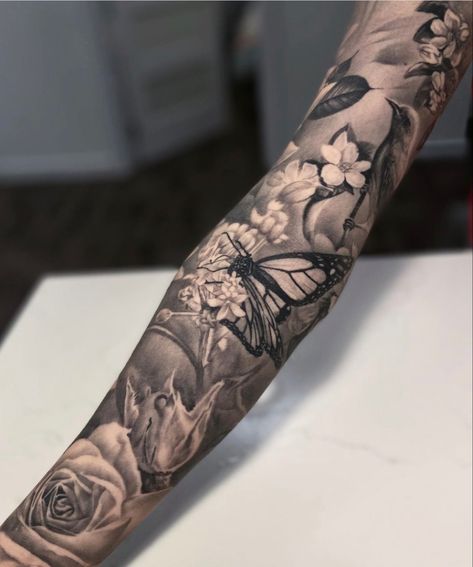 Arm Sleeve Tattoos For Women, Inner Bicep Tattoo, Rose Shoulder Tattoo, Feminine Tattoo Sleeves, Girl Arm Tattoos, Tattoos For Women Half Sleeve, Red Ink Tattoos, Tattoo Sleeves, Leg Tattoos Women