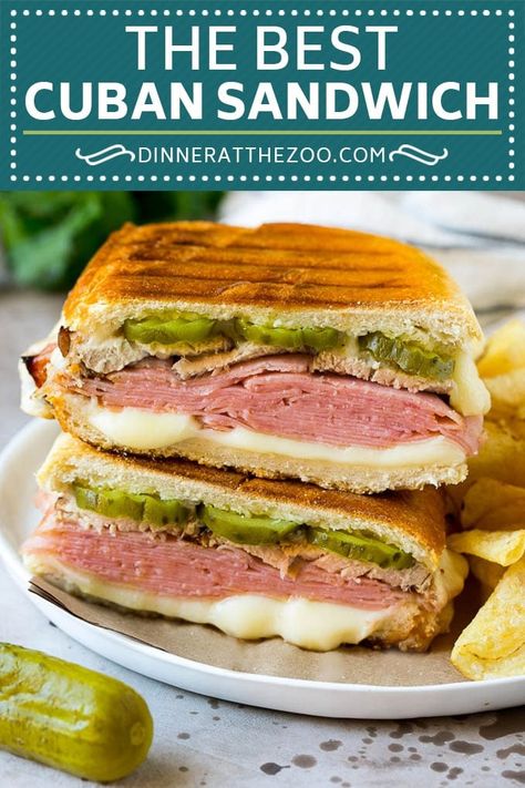 Cuban Sandwich Recipe #sandwich #pork #ham #cheese #pickles #lunch #dinner #dinneratthezoo Sandwich Recipes Dinner, Ham Sandwich Recipes, Cuban Sandwich Recipe, Recipe Sandwich, Cheese Pickles, Sandwhich Recipes, Best Guacamole Recipe, Panini Sandwiches, Panini Recipes