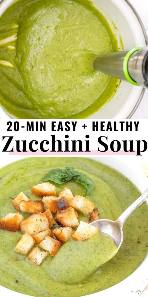 Zucchini soup is easy! And it's also incredibly creamy, tasty, healthy, and silky smooth. Make this delicious soup in about 20 minutes with fresh zucchini and a few other simple ingredients already you have at home. You'll be impressed by its flavor and simplicity. Easy Zucchini Soup, Zucchini Soup Vegan, Creamy Zucchini Soup, Zucchini Soup Recipes, Longevity Recipes, Plant Based School, Fresh Zucchini, Zucchini Soup, School Recipes