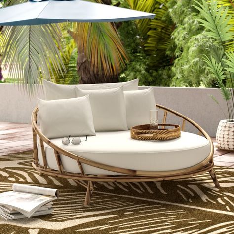 Joss & Main Olu Patio Daybed with Cushions & Reviews | Wayfair.ca Resin Patio Furniture, Patio Daybed, House Deco, Backyard Furniture, Outdoor Daybed, Bamboo Furniture, Pallet Outdoor, Diy Garden Furniture, Outdoor Patio Decor