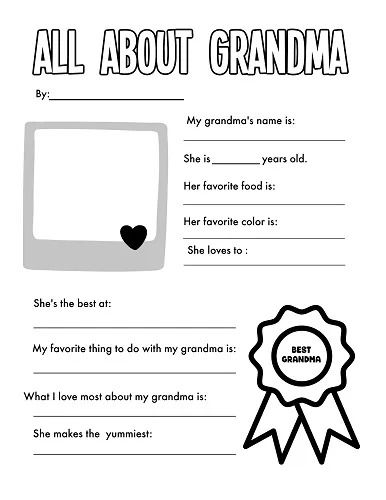 All About My Grandma Printable PDF – Cenzerely Yours All About Grandma Free Printable, All About My Grandma Free Printable, Mothers Day Gift Ideas For Grandma, All About My Grandma, Grandma Printable, Mother's Day Diy Gifts, Good Presents For Mom, Mother's Day Crafts For Kids, Tiffany Baby Showers