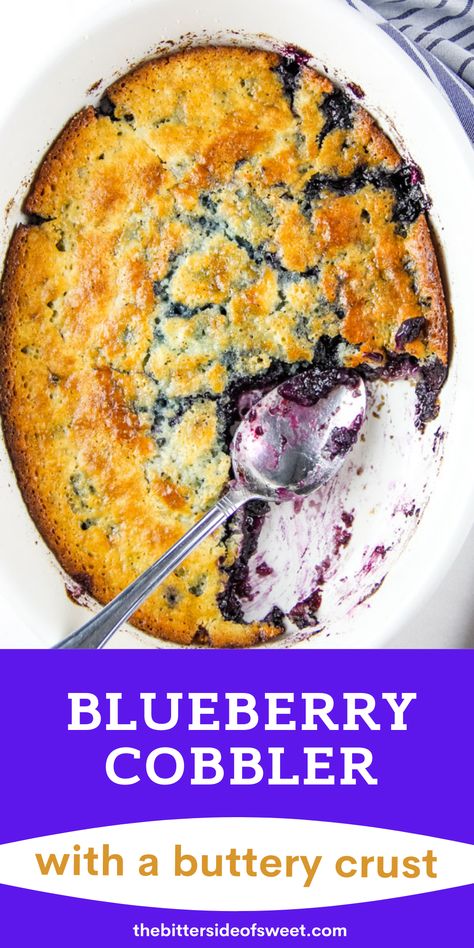 Easy Homemade Blueberry Cobbler! With an easy buttery crust mixed with fresh or frozen blueberries, this is the perfect fruit dessert! | The Bitter Side of Sweet Homemade Blueberry Cobbler, Dessert List, Easy Blueberry Cobbler, Blueberry Cobbler Recipes, Cobbler Recipes Easy, Mouthwatering Desserts, Blueberry Desserts, Amazing Desserts, Bake Recipes