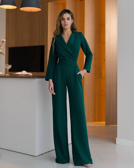 V Neck Long Sleeve Jumpsuit with Wide Leg Pants Size: XS,S,M,L Fabric:cotton 65%,35% polyester Colour: emerald, burgundy, white, black. Explore a wider selection on website Jumpsuits For Graduation, Office Jumpsuit Work Outfits, Black Long Sleeve Jumpsuit Outfit, Graduation Jumpsuit Outfit, Outfit For Graduation, Jumpsuits For Women Classy, Wide Leg Jumpsuit Outfit, Wide Jumpsuit, Long Sleeved Jumpsuit