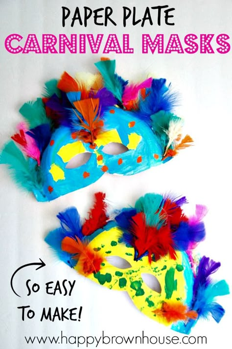 These Paper Plate Carnival Masks are perfect for teaching kids about Rio Carnival, Brazil, and the Rainforest. During a study of the rainforest, read about Rio Carnival in Brazil and make your own colorful masks. Then, have your own family fun night of making colorful, feather-filled Carnival masks and watching the Carnival themed movie for kids, Rio. Carnival Activities, Carnival Brazil, Mask Craft, Circus Crafts, Carnival Crafts, Theme Carnaval, Carnival Art, Brazil Carnival, Carnival Ideas