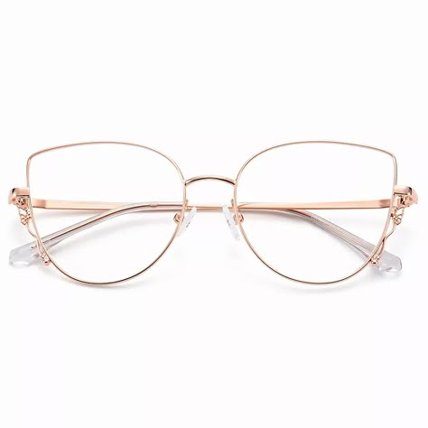 Hailey Rose Gold Cat Eye Eyeglasses | CliCliMe.com Cats Eye Glasses, Golden Glasses Frames, Rounded Cat Eye Glasses, Aesthetic Glasses Frames, Rose Gold Eyeglasses For Women, Golden Glasses, Hailey Rose, Gold Cat Eye Glasses, Rose Gold Cat Eye Glasses