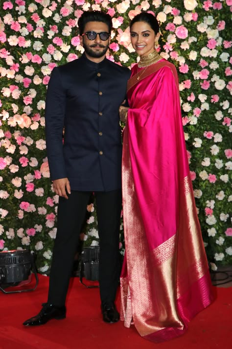 Deepika Padukones rani pink Raw Mango silk sari is a bridal trousseau must-have  VOGUE India Pink Saree Silk, Indian Reception Outfit, Wedding Vogue, Engagement Saree, Reception Saree, Reception Outfit, Bridal Sarees South Indian, Indian Bridal Sarees, Wedding Saree Collection