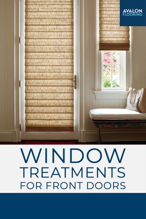 Farmhouse Privacy Window Treatments, How To Cover Windows On Front Door, Blinds For Front Doors With Windows, Front Door Side Window Covering Ideas, Sidelight Window Coverings, Front French Door Blinds, Front Door Window Treatments, Window Treatments For French Doors Ideas, Covering Small Windows Front Doors