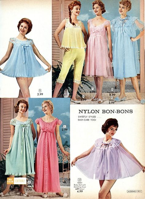 Vintage Nightwear, Sleepwear Women Nightwear, Women Nightwear Dresses, 1960s Lingerie, Pyjamas Party, Vintage Sleepwear, Vintage Pajamas, Lingerie Catalog, Fashion Australia