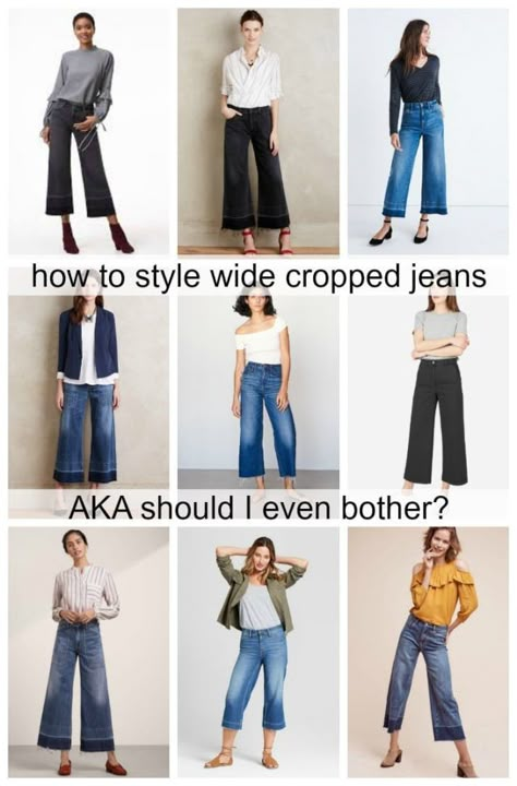 How to Style Cropped Wide Leg Jeans | Ask Allie | Wardrobe Oxygen 2023 Jeans Outfits For Women, Wide Jeans Outfit Casual, Wide Leg Cropped Jeans Outfit, Extra Wide Leg Jeans, Wide Cropped Jeans, Wide Jeans Outfit, Cropped Pants Outfit, Cropped Jeans Outfit, Culotte Style