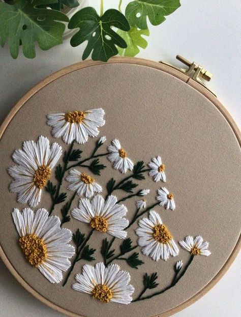 Embroidery Hoop Art | Modern Embroidery Hoop Art | Embroidery Hoop Art For Home And Wall Décor Embroidery On Colored Fabric, Modern Embroidery Flowers, White Flower Embroidery Designs, White Embroidery Flowers, All White Embroidery, Embroidery White Flowers, East Embroidery Designs, White Flowers Embroidery, Stitching Art Embroidery