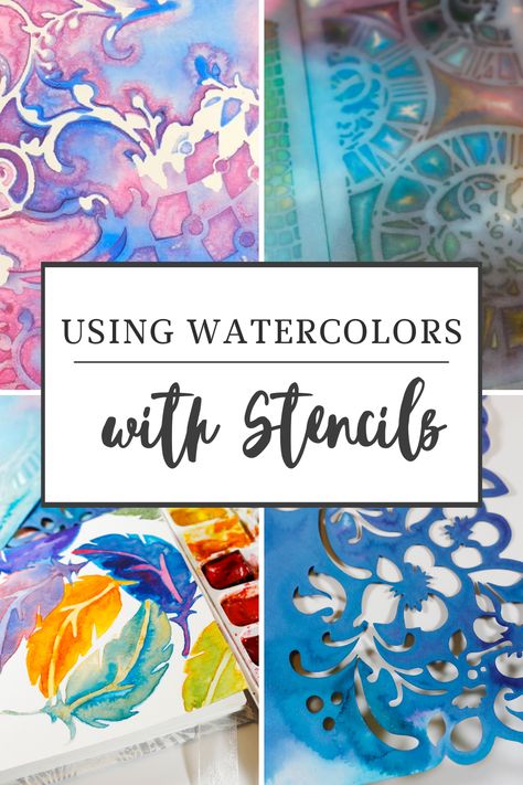 Using watercolors with stencils may seem like two things that don’t go together in your art journal. The loose nature of watercolor appears incompatible with stencils. But with a bit of experimentation and imagination, you can get some amazing and unexpected results using watercolors with stencils. When adding watercolors to stencils, you may need to change your expectation for the final result. Stencil Watercolor Art, Stencils And Watercolor, Watercolor Stencil Painting, Watercolor With Stencils, Watercolor Paint Brushes, Watercolor Art Templates, Watercolor And Ink Abstract, Watercolor Tracing Patterns, Watercolor Resist Painting