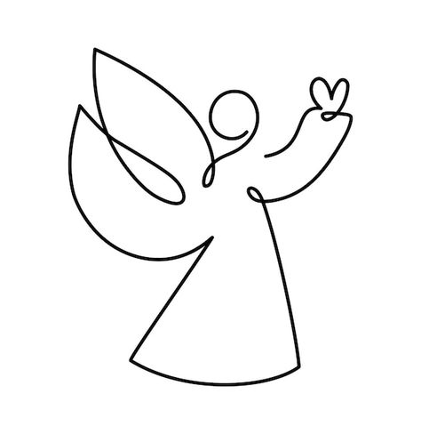 Simple vector christmas angel with heart... | Premium Vector #Freepik #vector #body-line #woman-sketch #fashion-art #sketch-art Angel One Line Drawing, Christmas Line Art Simple, Angel Simple Drawing, Angel Sketch Simple, Angel Drawing Simple, Simple Angel Drawing, Angel Doodles, Angel Line Drawing, Christmas Line Drawings