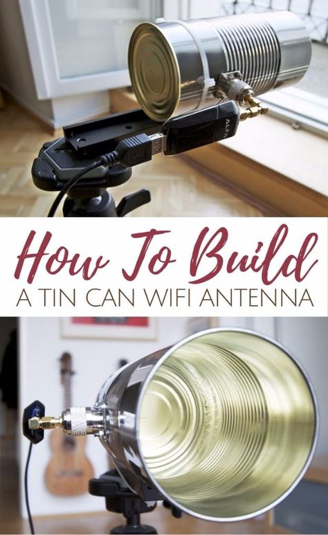 DIY Gadgets - Tin Can Wifi Antenna - Homemade Gadget Ideas and Projects for Men, Women, Teens and Kids - Steampunk Inventions, How To Build Easy Electronics, Cool Spy Gear and Do It Yourself Tech Toys Diy Wifi Antenna, Tin Can Diy, Spy Gear, Diy Gadgets, Wifi Antenna, Emergency Prepping, Can Diy, Wifi Network, Simple Life Hacks