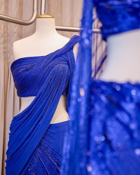 Gaurav Gupta (@gauravguptaofficial) • Instagram photos and videos Electric Blue Lehenga, Gaurav Gupta Lehenga, Gaurav Gupta, Blue Lehenga, Bugle Beads, Beautiful Saree, Electric Blue, Lehenga, Saree