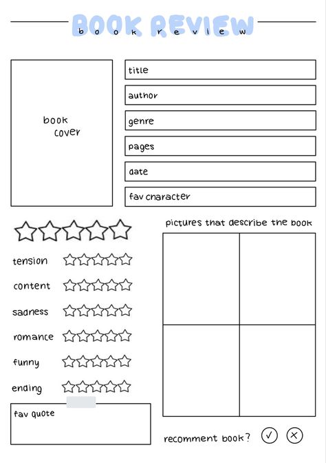 Simple Book Review Template, Book Review Notebook, Tbr List Template, Book Review Journal Ideas, Book Journal Template, School Reminders, Organized School, Reading Journal Printable, Weekly Chore Charts