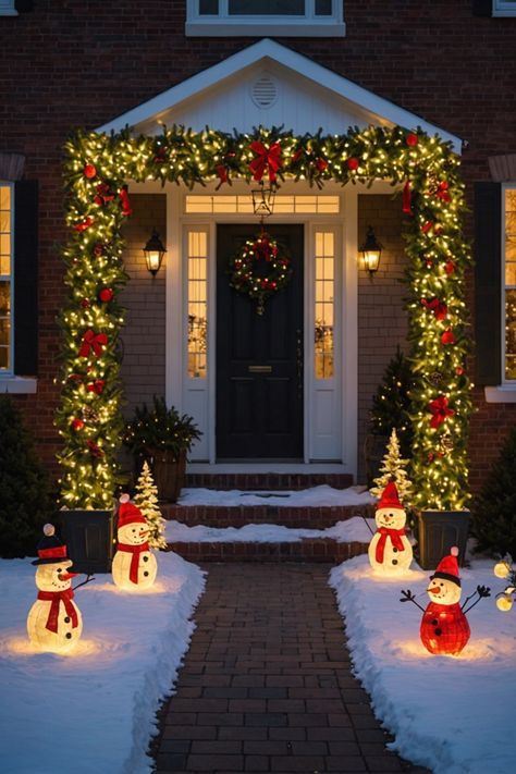 Christmas Outside Decorations Lights, Diy Christmas Decoration Outdoor, Christmas Decor Lights Outdoor, Two Story Christmas Decor Outdoor, Winter Wonderland Front Yard Decorations, Christmas Decor Ideas Backyard, Christmas Garden Lights, Christmas Decor Exterior House, Outdoor Simple Christmas Decor