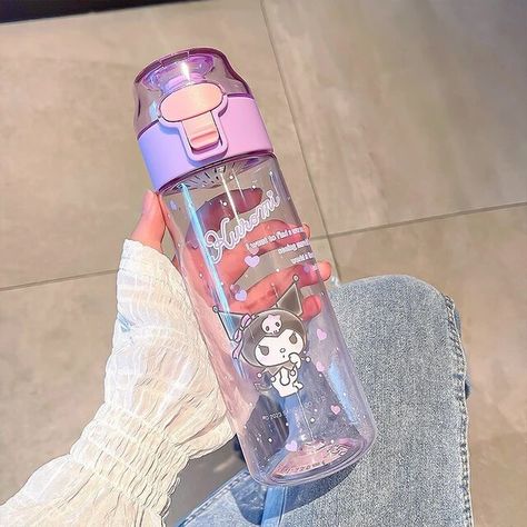 Kawaii Sanrio Cinnamoroll Kuromi Water Cup Girls Plastic Cup High Temperature Resistant Summer Cute Children'S Water Bottle Gift - AliExpress Sanrio Water Bottle, Teacher Water Bottle, Hello Kitty Water Bottle, Water Bottle Pouch, Vintage Thermos, Water Bottle Gift, Cute Water Bottles, Kawaii Sanrio, Cup Sleeve