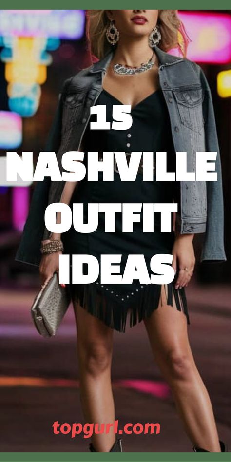 15 Nashville Outfit Ideas: From Honky-Tonk to High Fashion in Music City Nashville Work Trip Outfit, Nashville Bling Outfit, February Nashville Outfits, Biker Rally Outfit, Ryman Auditorium Nashville Outfit, Gruene Hall Outfit, Outfits Nashville Fall, Nashville Looks Going Out, Nashville Outfits New Years