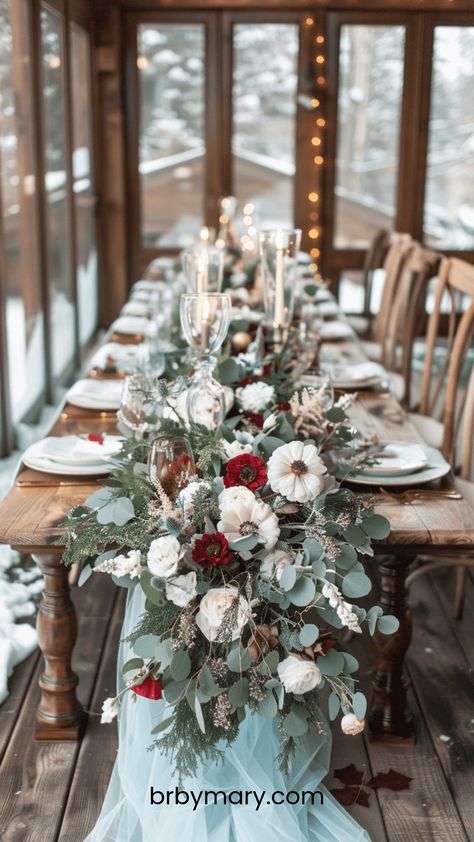 A winter wedding doesn’t have to be limited to snowflakes and frosty themes. So Check These 17 Winter Wedding Color Palette Ideas. Winter Wedding Sage Green, Red Blue And Green Wedding, Enchanted Winter Wedding, Winter Wedding Vibes, Western Winter Wedding, Florida Winter Wedding, Green And Red Wedding, January Wedding Colors, Indoor Winter Wedding