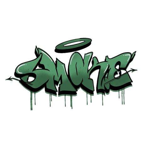 graffiti with smoke writing, using a green gradient color because it is identical to marijuana, with a simple form that makes it easier for others to read and enjoy the work Grafitti Name Ideas, Words For Graffiti, One Piece Name Logo, Graffiti Words To Draw, Graffiti Illustration Design, Graffiti Words Names, Graffiti Ideas Drawing, Graffiti Art Drawing Words, Street Art Graffiti Words