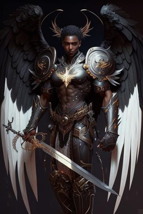 Armored Angel, Seraphim Angel, African Superhero, Arch Angels, Guardian Angel Tattoo, Black Power Art, Male Angel, Black Royalty, Black God