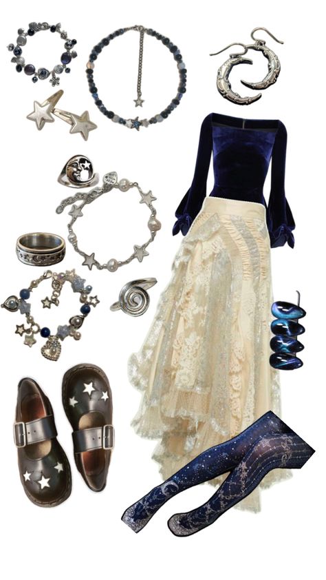 Celestial Moon Star Witch Outfit 🌌 #moon #star #witch #witch #outfit #outfits #outfitideas #witchyoutfit #staroutfits #moonligjt #moonwitch Witch Core Outfits, Star Witch, Witchy Outfits, Nature Witch, Steampunk Heart, Witch Core, Moon Witch, Witch Fashion, Witch Outfit