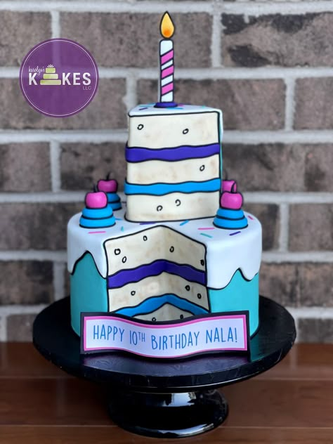 Comic Cake, Cakes Graduation, Cartoon Birthday Cake, Religious Cakes, Slice Cake, Fondant Cake Designs, Slice Of Cake, Creative Cake Decorating, Cartoon Cake