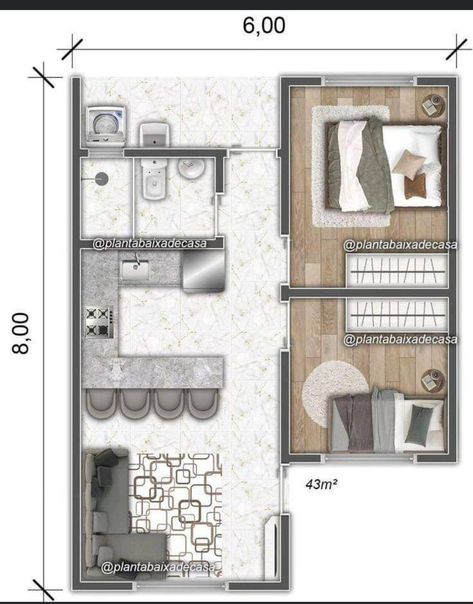 Small Apartment Plans, Apartemen Studio, Studio Apartment Floor Plans, Small House Blueprints, Studio Floor Plans, Small House Layout, House Floor Design, Small House Floor Plans, Small Apartment Design