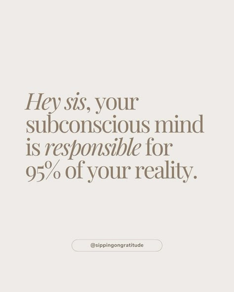 🤯your subconscious mind is running the show, here's what you can do ⬇️ Your subconscious mind (aka our primal brain) is creating 95% of our reality. It's how we "run on autopilot". Our primal brain is responsible for one thing: keeping us alive. Anytime we do something that's deemed unsafe our subconscious mind is signalling an alarm 🚨and pushing us away from the danger .... but here's the kicker. Your brain might be confusing your goals as danger! When we participate in negative self ta... The Subconscious Mind Art, Reality Is Created By The Mind, Quotes About Subconscious Mind, How To Train Your Subconscious Mind, How To Reprogram Subconscious Mind, Reprogram Your Subconscious Mind, Reprogram Subconscious Mind Affirmations, Programming Quote, Subconscious Mind Power