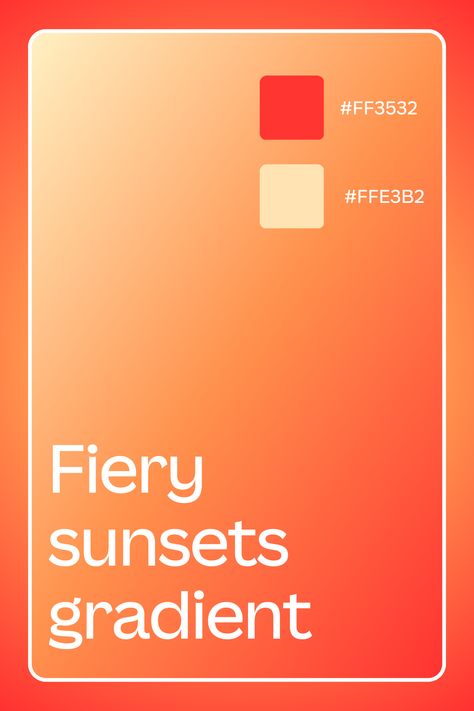Transform a shape or add dimension and depth to your Canva designs with gradients. Choose from premade gradients, or use this gradient color palette to get started! You can find gradients by clicking on ‘background color’ in your design and scrolling to the bottom. Sunset Gradient Color Palette, Orange Web Design, Orange Website, Gradient Color Palette, Gradient Palette, Website Layout Inspiration, Tomato Color, Sunset Color Palette, Sunset Gradient