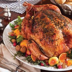 See step-by-step instructions for preparing the turkey for roasting here. Sage Chicken, Thanksgiving Main Dish, Dry Brine, Herb Roasted Turkey, Roast Turkey Recipes, Turkey Brine, Turkey Recipe, Paula Deen, Roasted Turkey