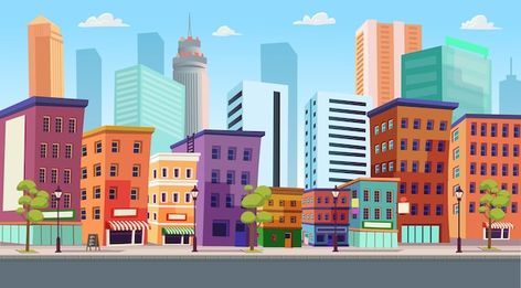 Town Illustration Buildings, Cartoon City Background, City Building Illustration, City Clipart, City Vector Illustration, Building Cartoon, Landscape Building, Cartoon City, Cartoon Building