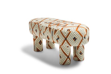 The Ludmila Pouf Orange Ottoman, Zebra Chair, Weird Furniture, Padded Bench, Colorful Notes, Swinging London, Silhouette Drawing, Warm Interior, Danish Style