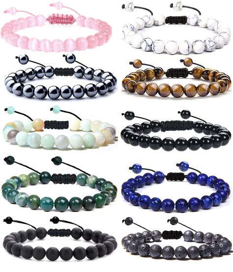 PRICES MAY VARY. Beaded Bracelets Set:You will get 10 pcs gemstone bracelets in a pack,Including tiger eye bracelet,Rose Quartz bracelet,Black Onyx bracelet,Lapis bracelet , lava stone bracelet,Indian Agate bracelet and so on.You can match with your other jewelry easily to complete your look. It will look great no matter what the occasion. Material: This bracelets are 100% handmade,made by 8mm gemstone beads.And no metal,good for sensitive skin.Colorful beads show your charm. Size: 8mm adjustabl Amythest Bracelet, Crystal Bead Jewelry, Lava Stone Bracelet, Black Onyx Bracelet, Stone Bracelets, Inspirational Bracelets, Rose Quartz Bracelet, Power Crystals, Onyx Bracelet