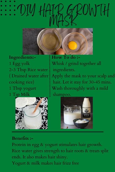 Check out this DIY hair mask with benefits of protein rich ingredients i.e egg, rice water, yogurt & milk for hair growth. This mask also gives moisture and shine to your hair and controls frizziness. Yoghurt Mask, Hair Growth Mask, Benefits Of Protein, Hair Growth Mask Diy, Diy Hair Growth, Egg Hair, Egg Hair Mask, Egg Rice, Egg For Hair