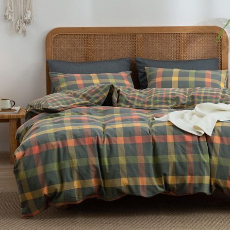 PRICES MAY VARY. 【Material】Buffalo Plaid Duvet cover made from washed cotton with high density weave,natural,breathable,fast sweat absorption,fade-resistant,definitely working for all gentle skins. 【Modern Design】A farmhouse look plaid gingham duvet covers with Orange,Grey,Green,Yellow,Red - blend together offer a classic and rustic look,colors available tend to be neutral and can easily bring a relaxed, lived-in look to any room's decoration especially the vintage style. 【Size & Package】3 Piece Boys Bedding Target, Bedding With Plaid Sheets, Retro Plaid Bedding, Lodge Bedroom Bedding, Mens Queen Bedding, Cabin Twin Bedding Boys, Boys Buffalo Check Bedding, Cognac And Green Bedding, National Park Bedroom Lodge