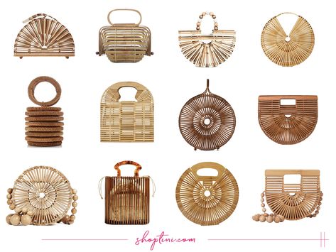 Bamboo Bags, Bamboo Handle Bag, Bamboo Placemats, Wood Laser Ideas, Round Purse, Wooden Bag, Bamboo Bag, Summer Handbags, Rattan Bag