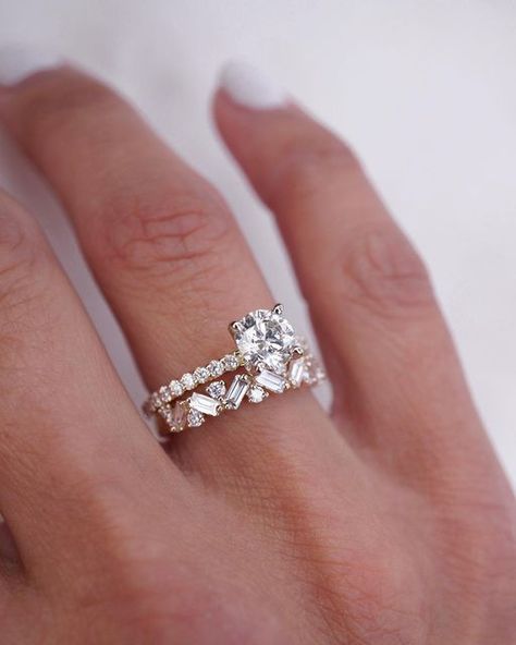 The Engagement Specialists on Instagram: "We’d say this is a pretty perfect set. Our petite mixed baguette and round band is available in half, 3/4, and eternity coverage." Wedding Band Stack, Stacked Wedding Bands, Round Engagement Ring, Pretty Wedding Dresses, Round Engagement Rings, Dream Engagement, Dream Engagement Rings, Half Eternity Band, Wedding Mood Board