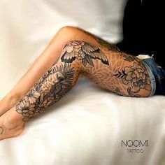 23 Sexy Leg Tattoos for Women You'll Want to Copy | StayGlam Let Sleeve Tattoo Women, Women's Leg Sleeve Tattoo, Lady Leg Tattoo Ideas, How To Start A Leg Sleeve Tattoo, Woman Full Leg Sleeve Tattoo, Girly Leg Tattoos For Women, Tattoo Lower Leg Woman, Lower Leg Sleeve Tattoo Women, Female Leg Tattoos Calves