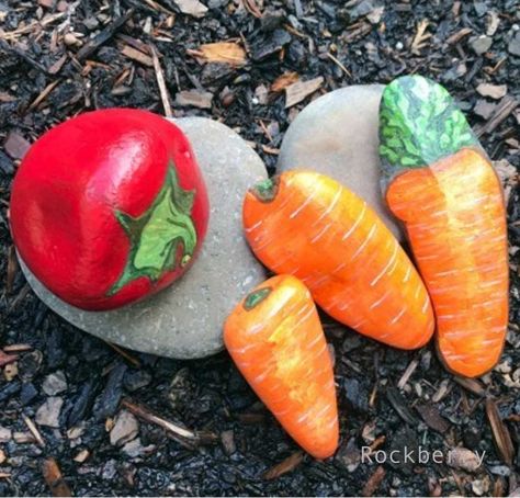 Garden marker veggie stones hand-painted using non-fade acrylic paint. Garden Rock Painting, Kindness Rock Project, Painted Garden Rocks, Garden Marker, Garden Markers, Hand Painted Rocks, Red Bell Pepper, Bell Pepper, Rock Garden