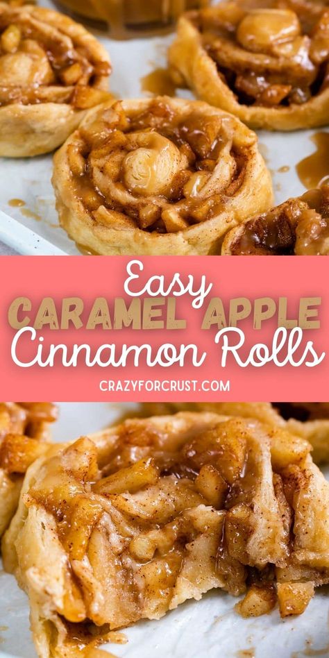 Easy Caramel Apple Cinnamon Rolls are semi pre-made, semi-home but completely delicious! These are cinnamon rolls with apples and topped with caramel frosting – yum! Caramel Apple Cinnamon Rolls, Cravings Food, Caramel Apples Easy, Apple Cinnamon Rolls, Easy Caramel, Breakfast Sweets, Apple Dessert Recipes, Caramel Frosting, Food Easy