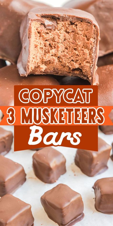 Three Musketeers Candy Bar, Cool Whip 3 Musketeers, Three Musketeers Candy With Cool Whip, Cool Whip Candy (3 Musketeers Copycat), Homemade Three Musketeers Bars, Making Your Own Chocolate Bars, Microwave Chocolate Covered Salted Caramel Turtles, Three Musketeers Dessert, Copycat 3 Musketeers