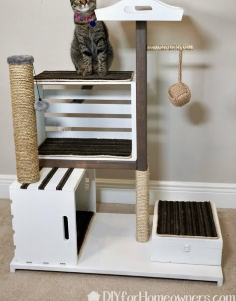 Cat Condo Ideas, Diy Cat Condo, Diy Cat Tower, Katt Diy, Katt Grejer, Kat Diy, Cats Diy Projects, Diy Cat Tree, Mother Daughter Projects