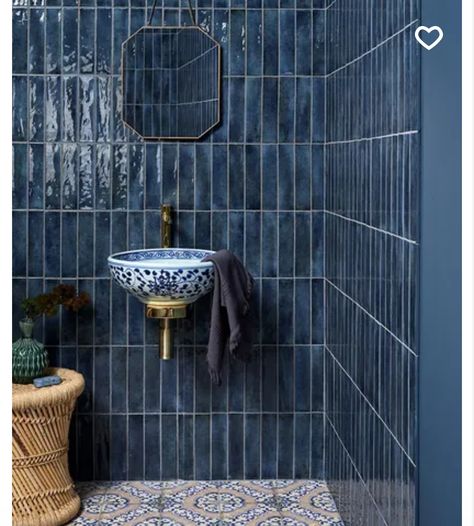 Glazed Bricks, Dark Blue Tile, Blue Bathroom Tile, Glazed Brick, Deco Studio, Downstairs Loo, Porcelain Wall Tile, Tile Trends, Bathroom Trends